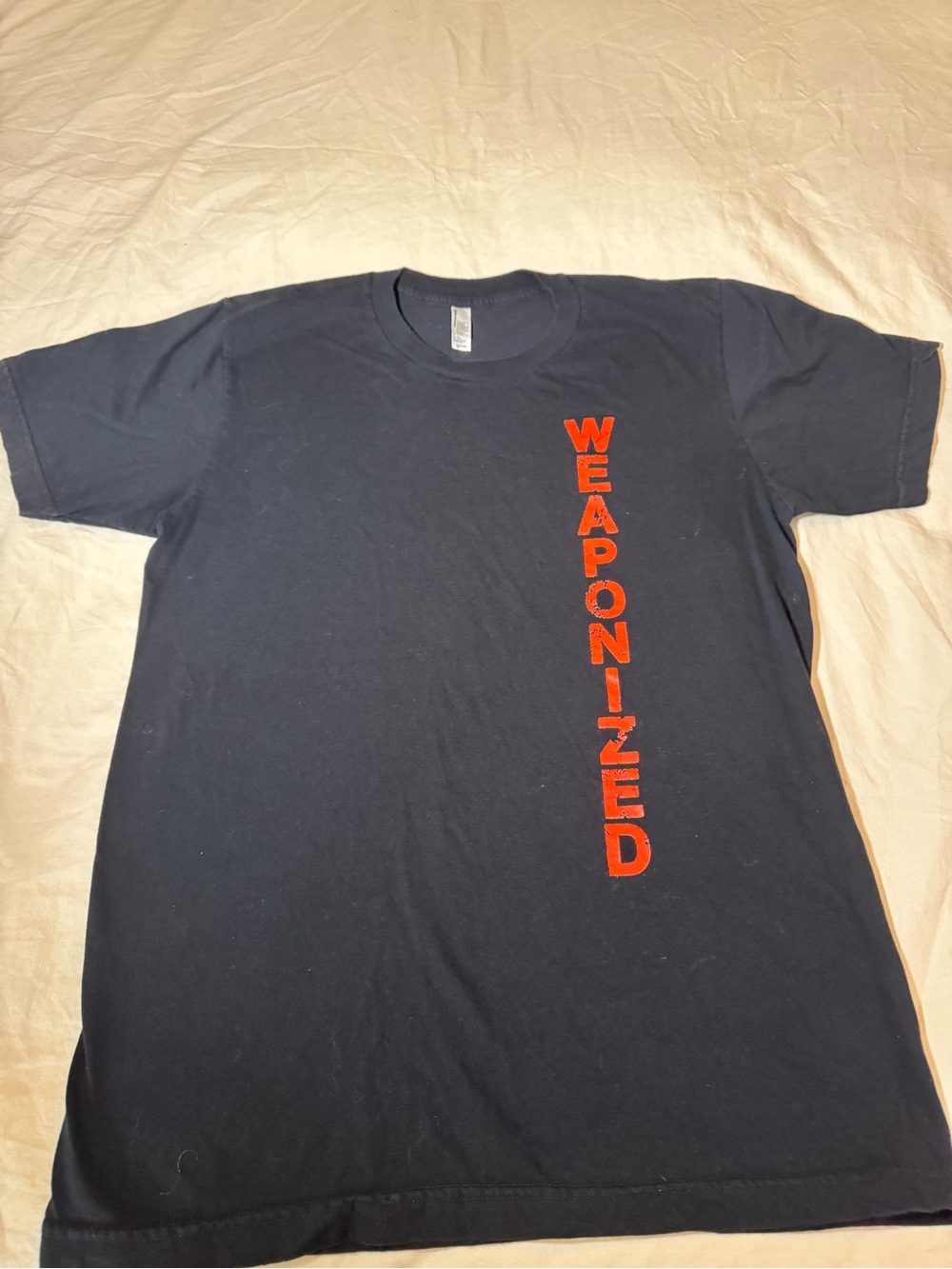 American Apparel Black Tee with Vertical Red WEAPONIZED Print
